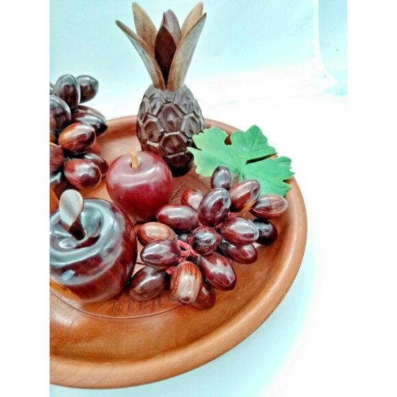 Vintage Wood Hand Carved Decorative Bowl & Wooden Fruit AMAZING - Picture 2 of 12